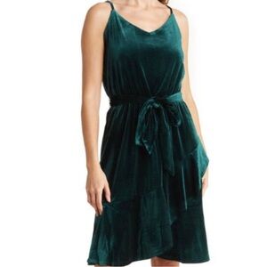 Rachel Zoe Dark Emerald Green Belted Velvet Strappy Dress M